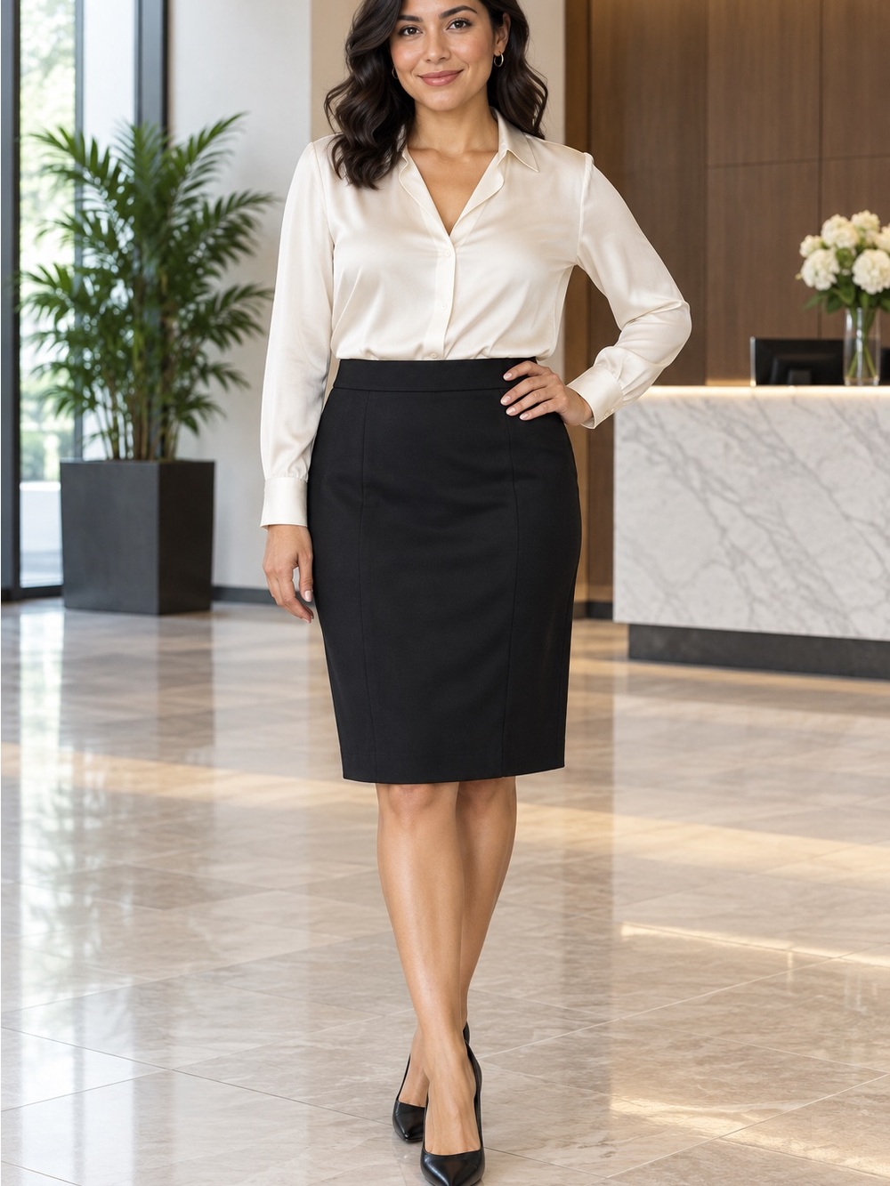 Lafayette 148 New York Black Lined Pencil Skirt Size 12 Career Quiet Luxe
